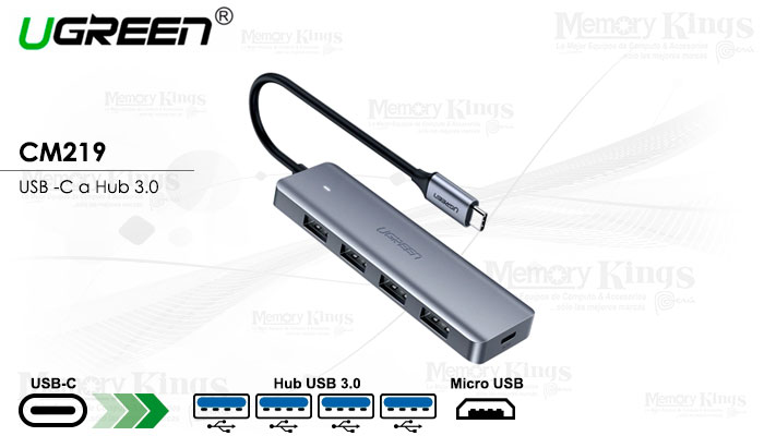 HUB USB-C UGREEN CM219 4pt-USB 3.0 1pt-micro USB